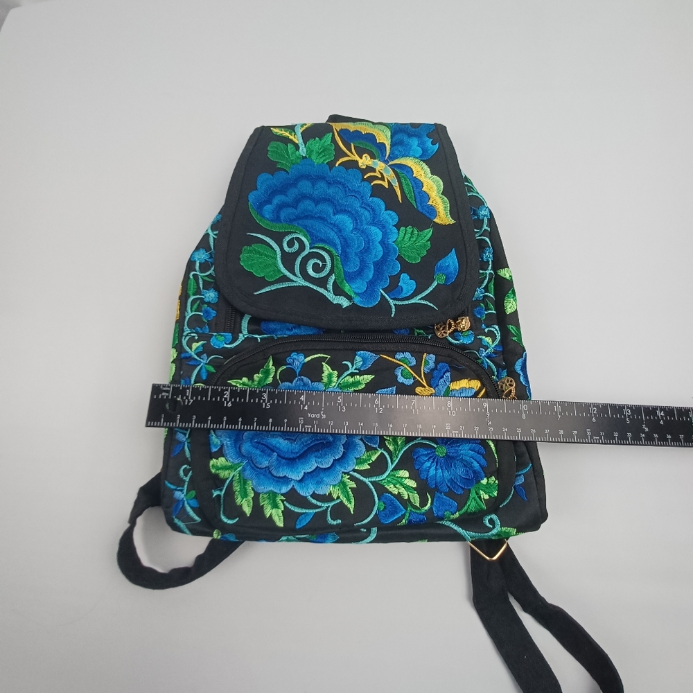 mexican floral embroidered backpack multicolor New - Picture 12 of 13